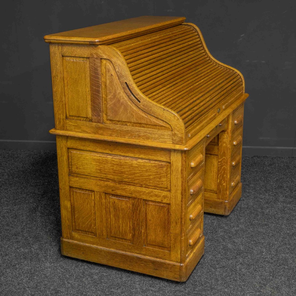Edwardian Oak Roll Top Desk View XIV