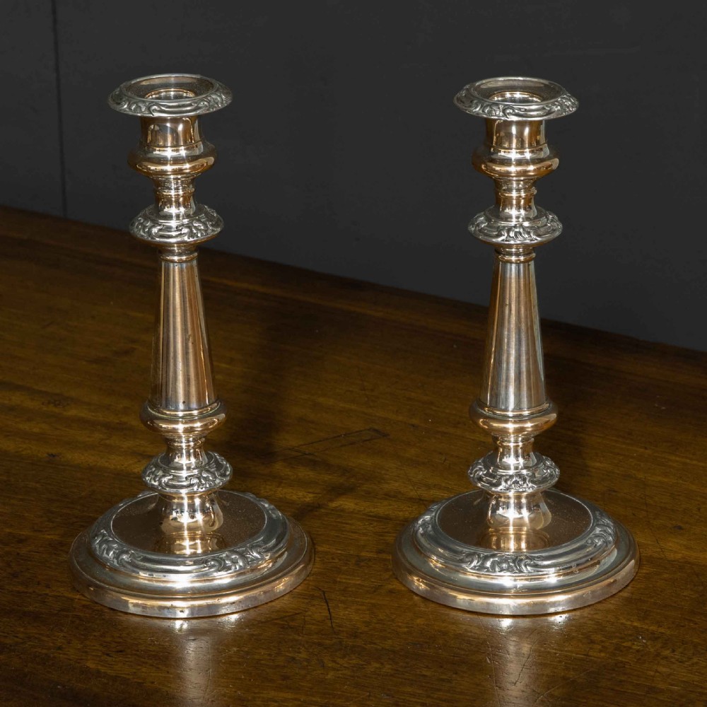 Victorian Sheffield Plate Candlesticks View III