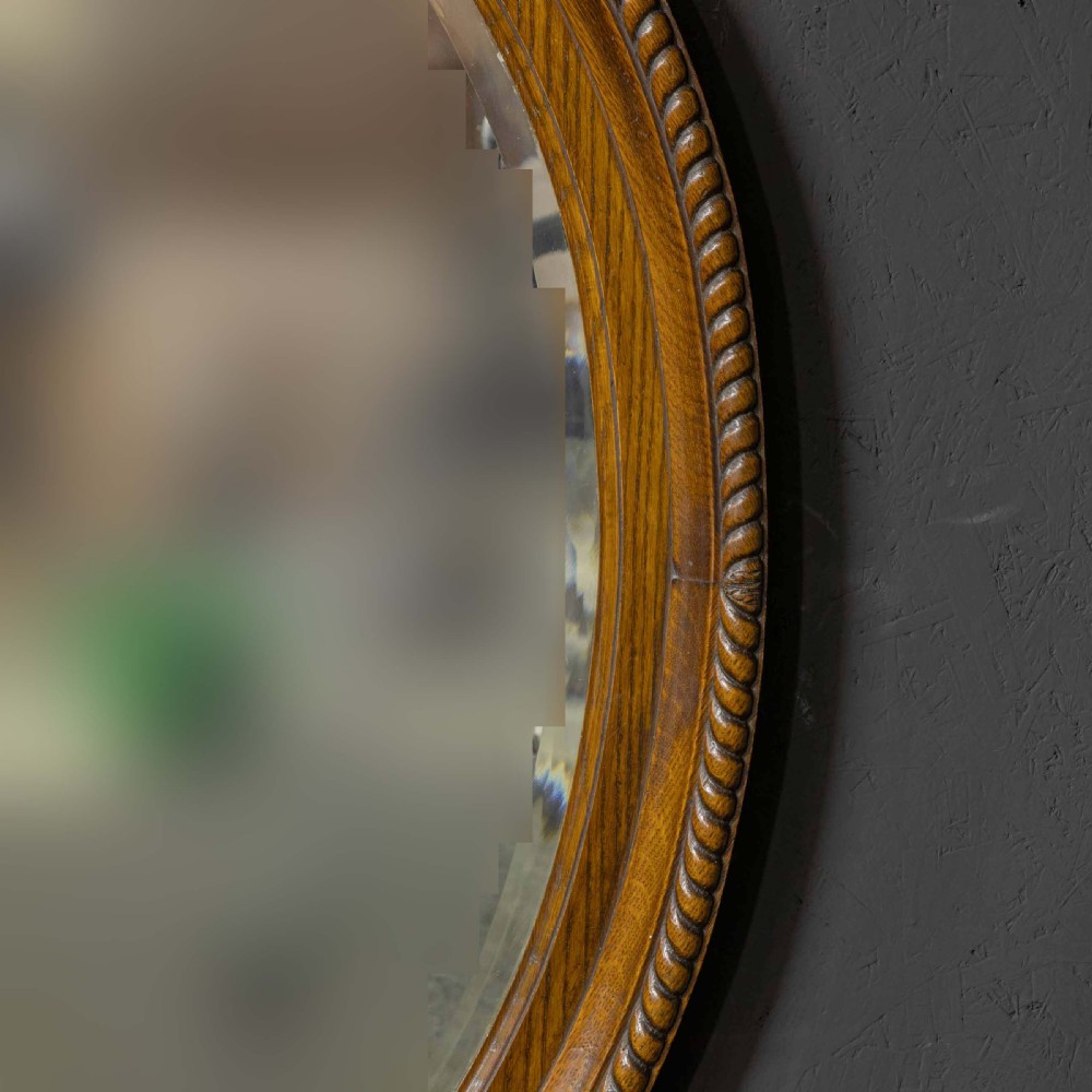 Large Early 20th Century Oval Oak Mirror View III
