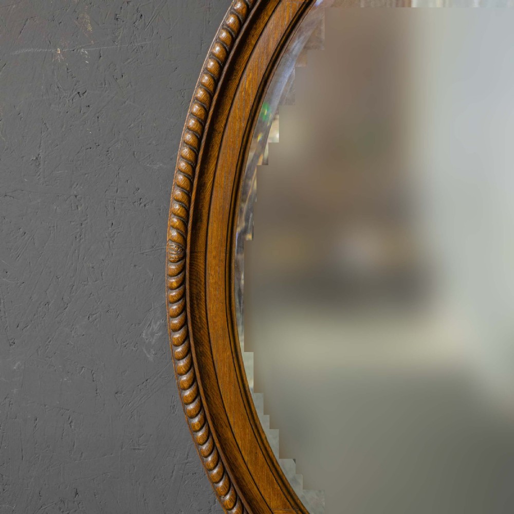 Large Early 20th Century Oval Oak Mirror View IV