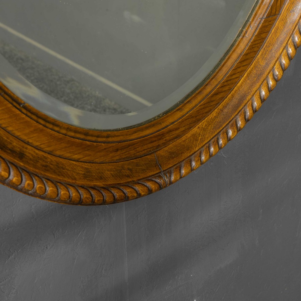 Large Early 20th Century Oval Oak Mirror View V
