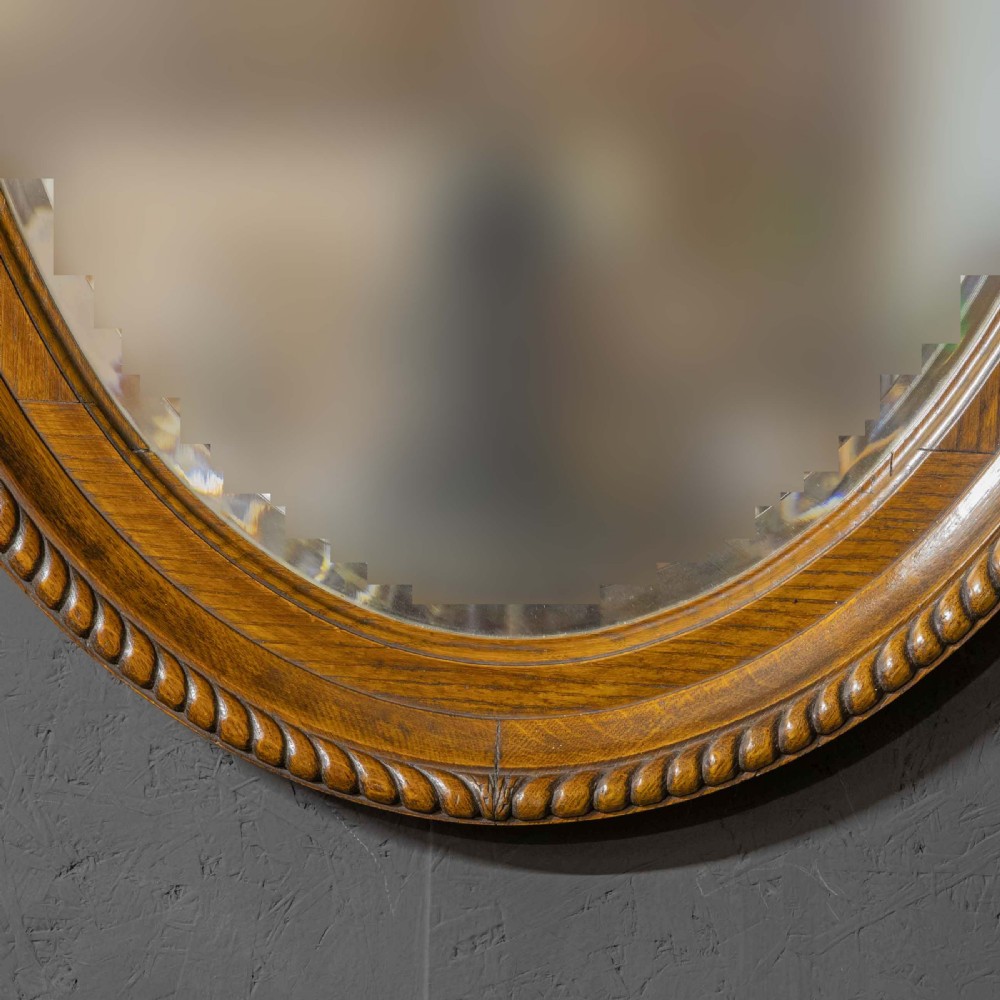 Large Early 20th Century Oval Oak Mirror View VI