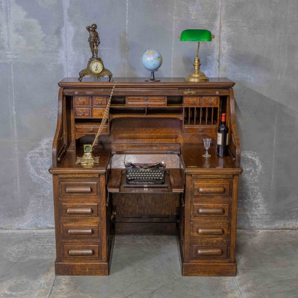 Edwardian Oak Autotype Roll Top Desk View II