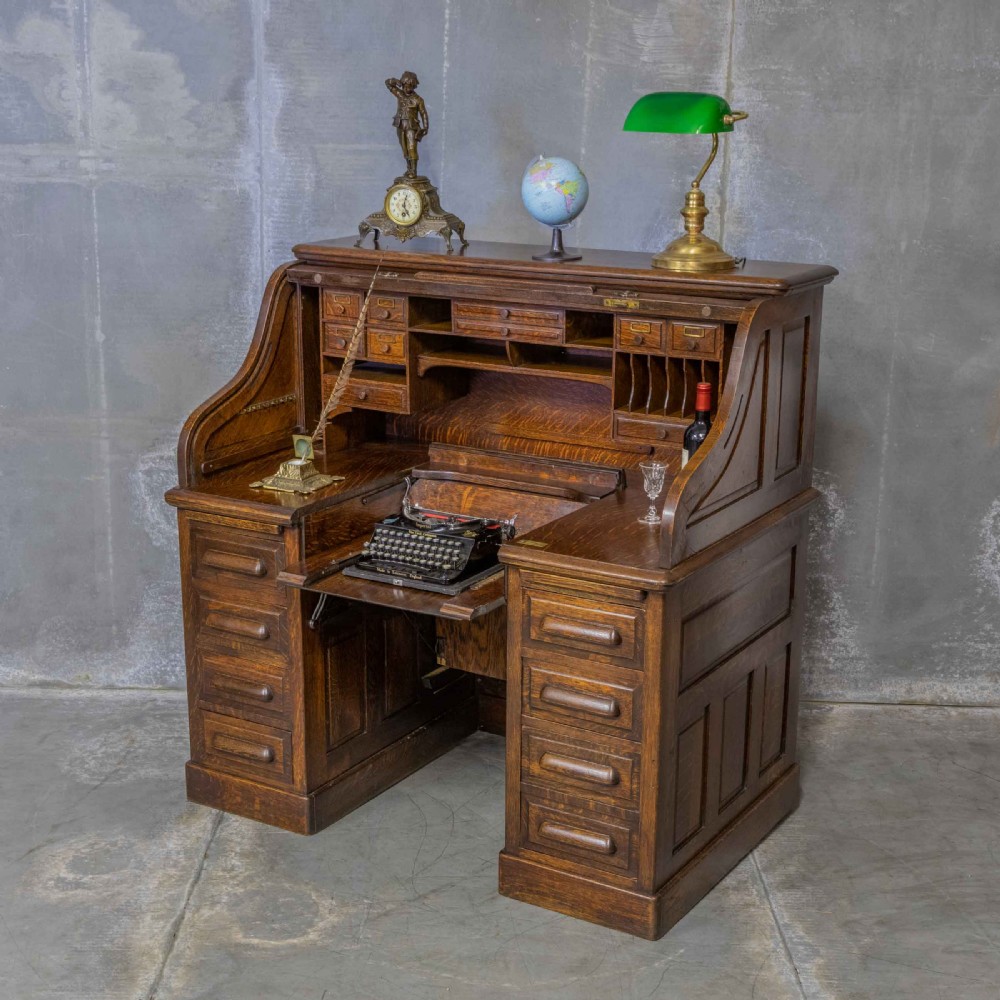 Edwardian Oak Autotype Roll Top Desk View III