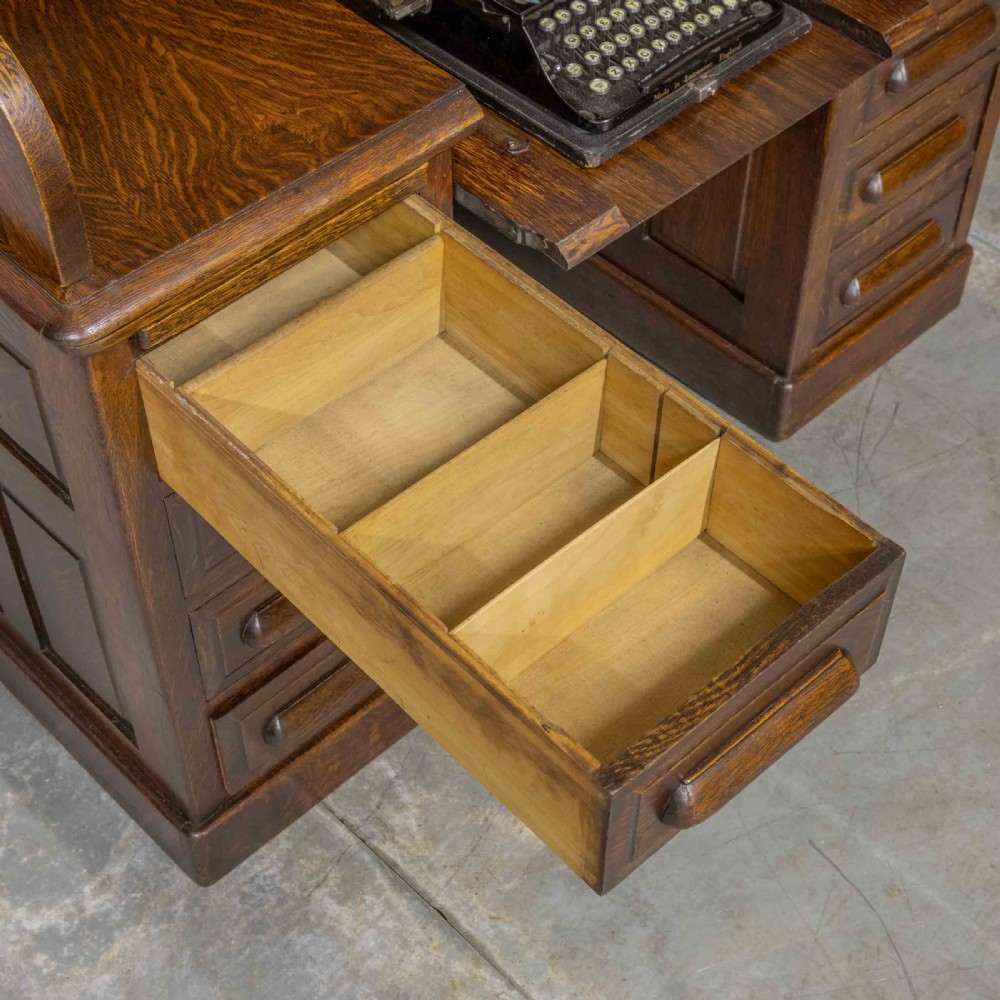 Edwardian Oak Autotype Roll Top Desk View IV