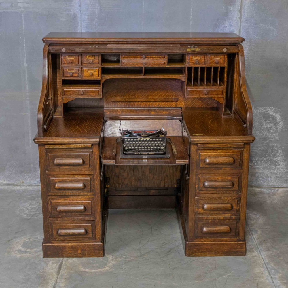 Edwardian Oak Autotype Roll Top Desk View VII