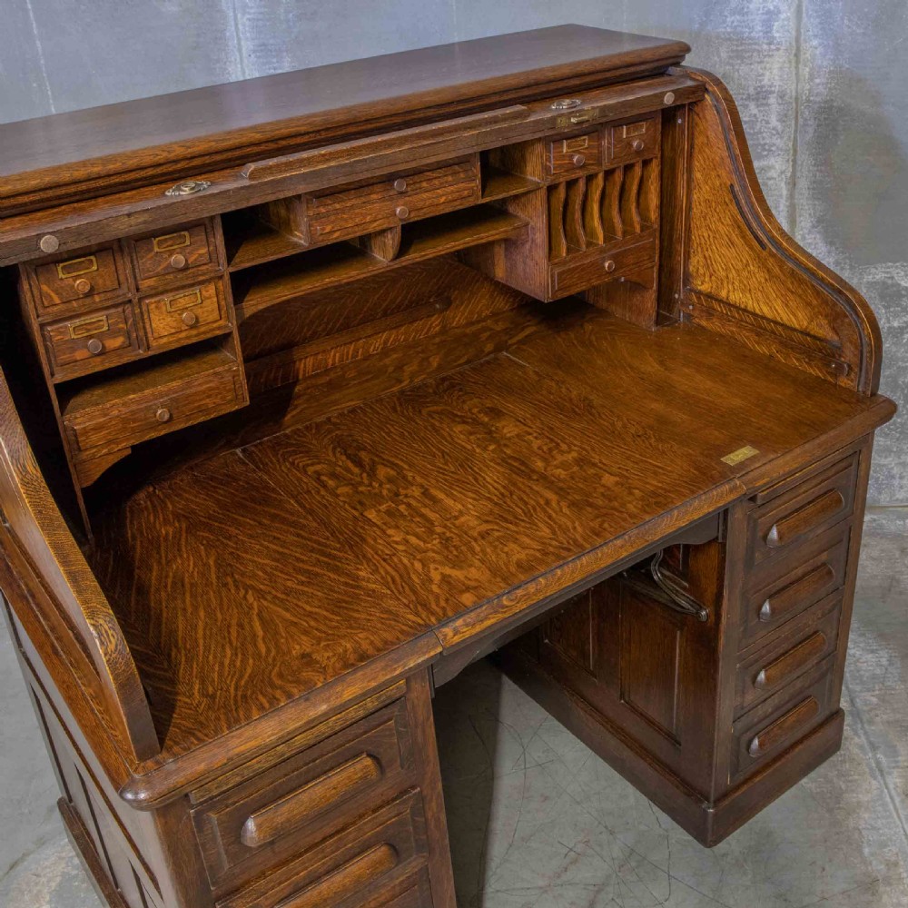 Edwardian Oak Autotype Roll Top Desk View VIII