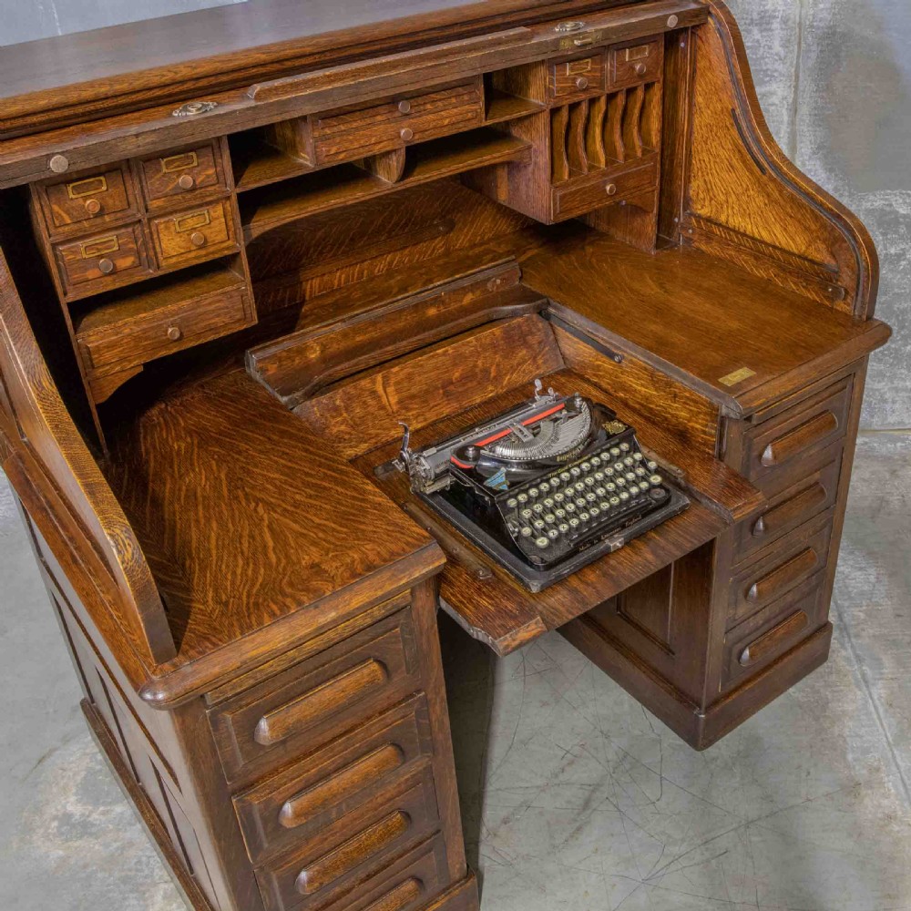 Edwardian Oak Autotype Roll Top Desk View IX