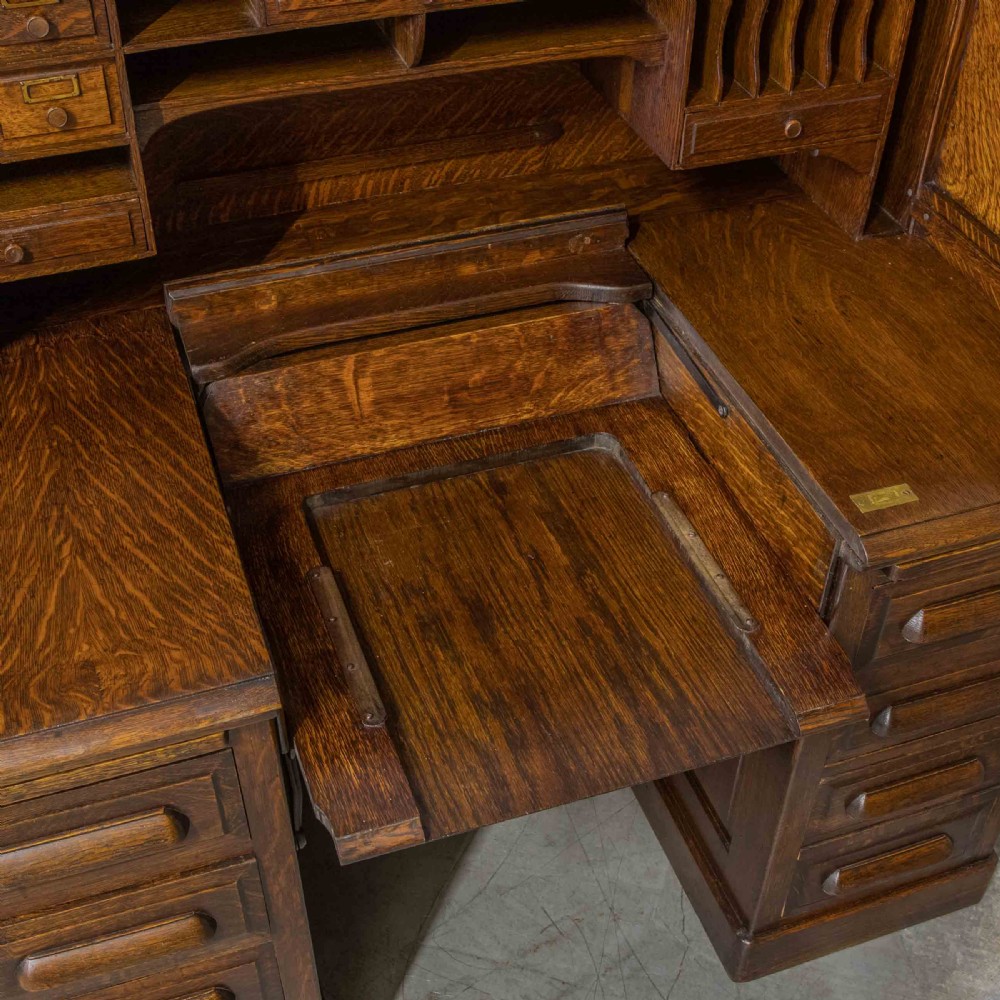 Edwardian Oak Autotype Roll Top Desk View X