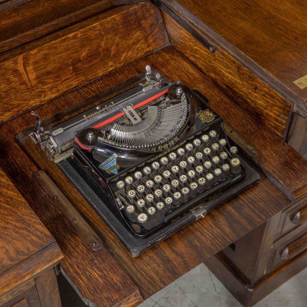 Edwardian Oak Autotype Roll Top Desk View XI