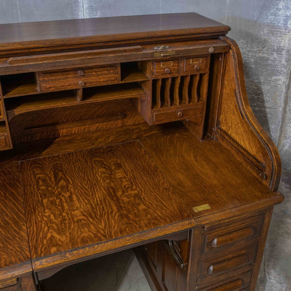 Edwardian Oak Autotype Roll Top Desk View XII