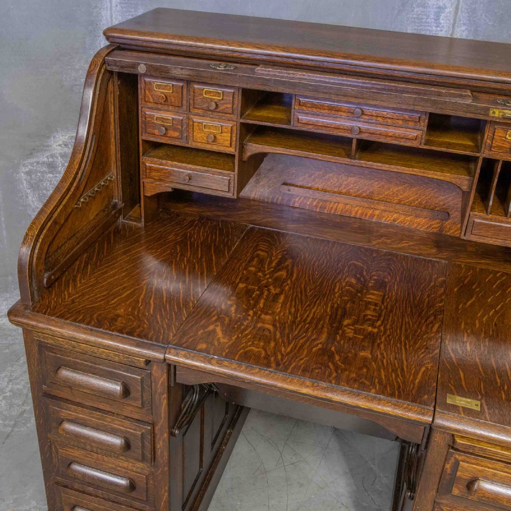 Edwardian Oak Autotype Roll Top Desk View XIII