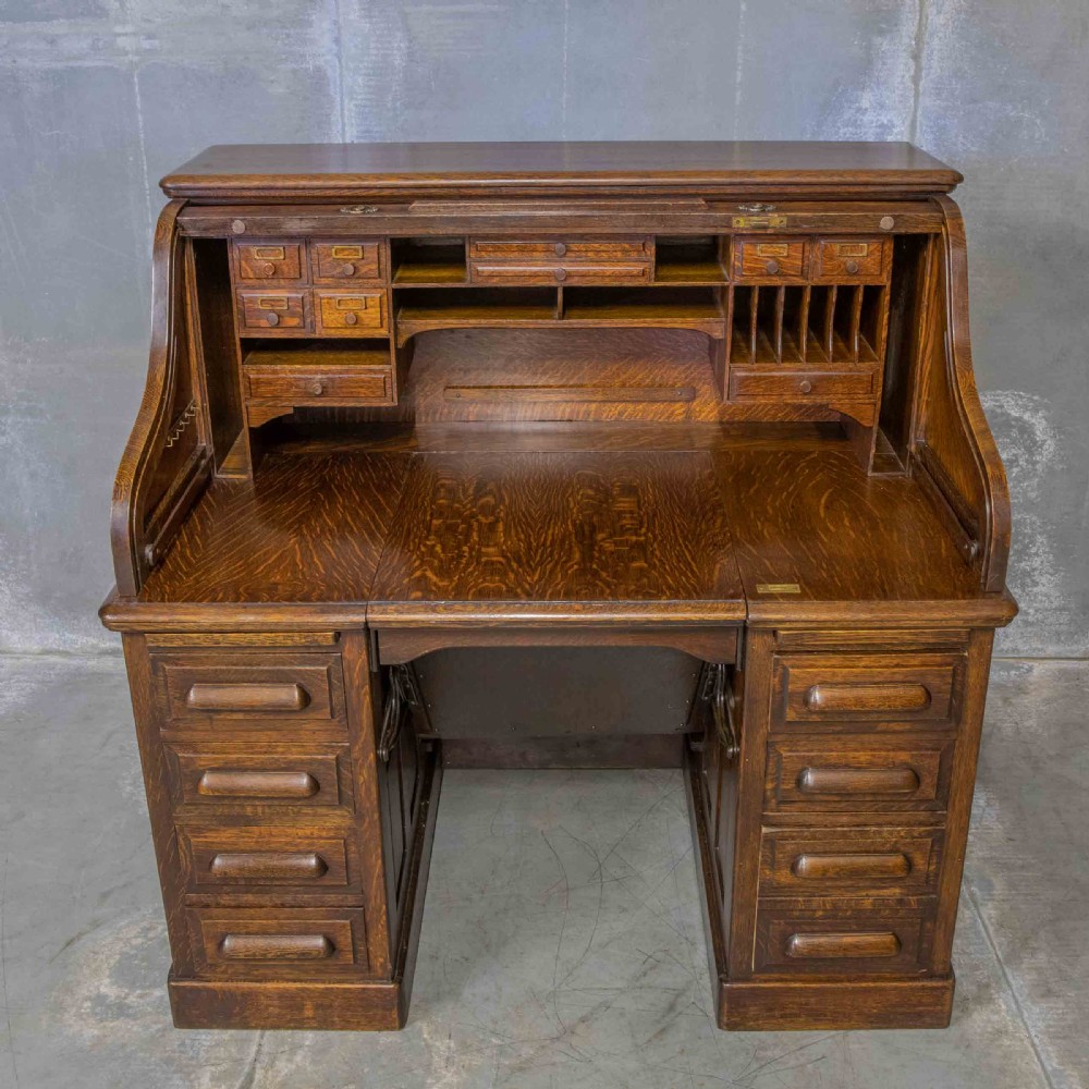 Edwardian Oak Autotype Roll Top Desk View XIV