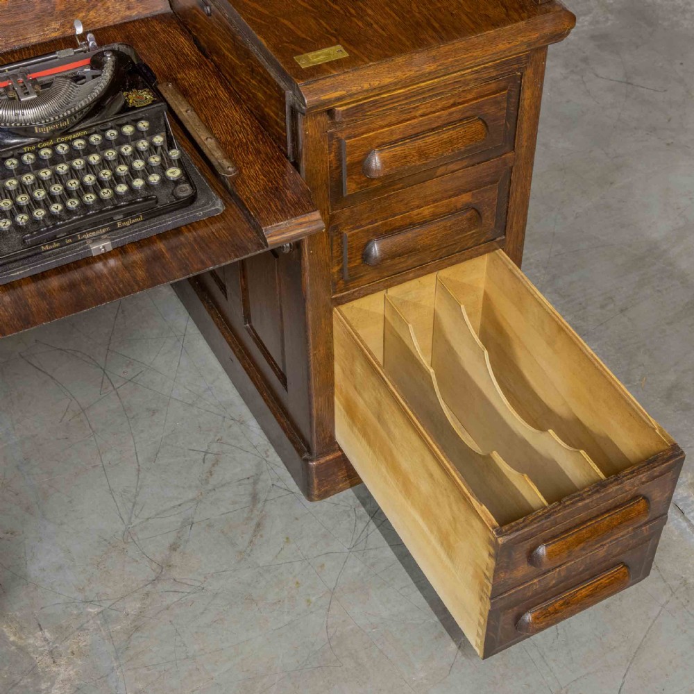 Edwardian Oak Autotype Roll Top Desk View XVI