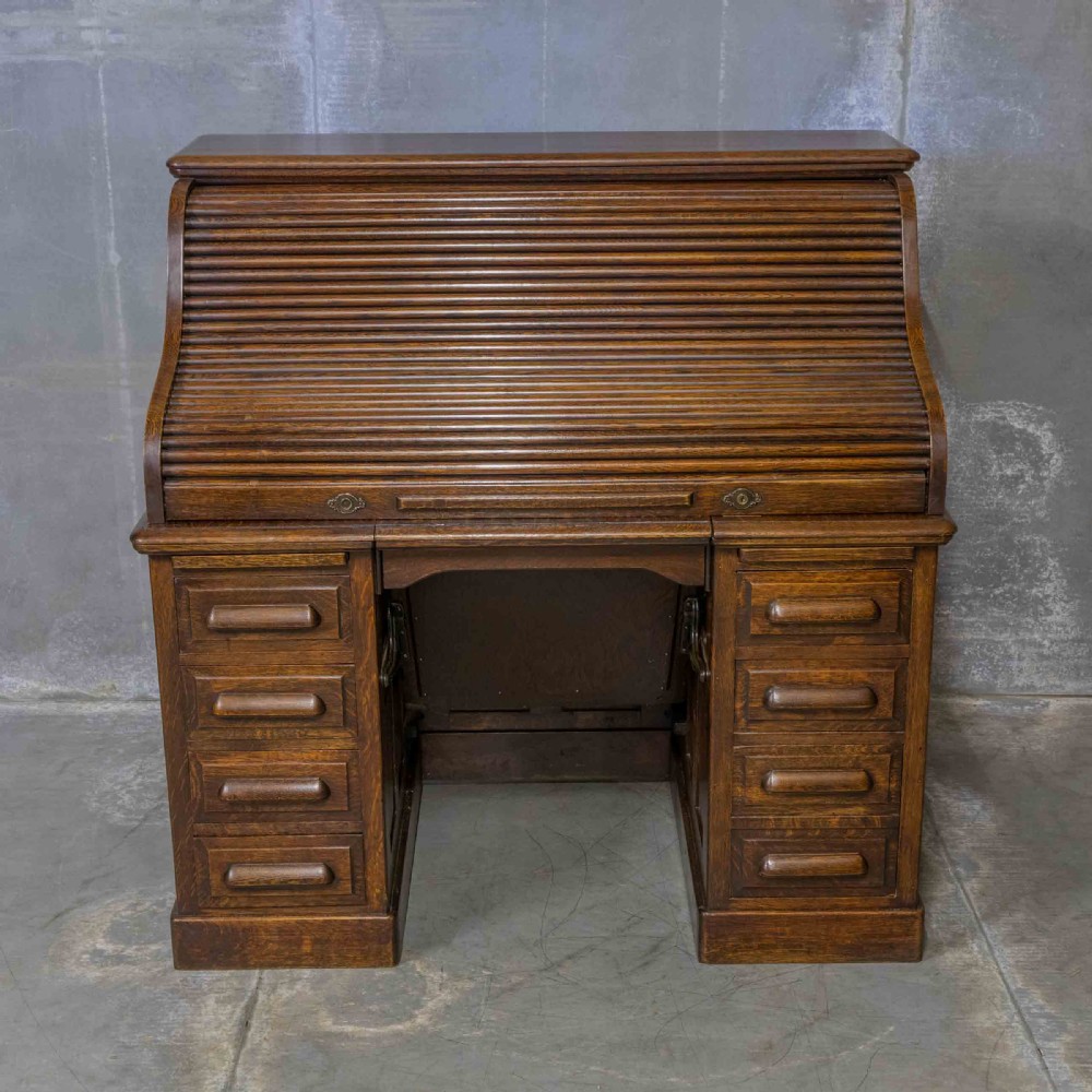 Edwardian Oak Autotype Roll Top Desk View XVII