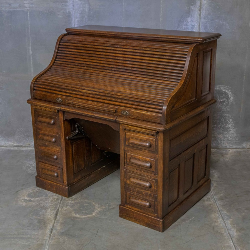 Edwardian Oak Autotype Roll Top Desk View XVIII