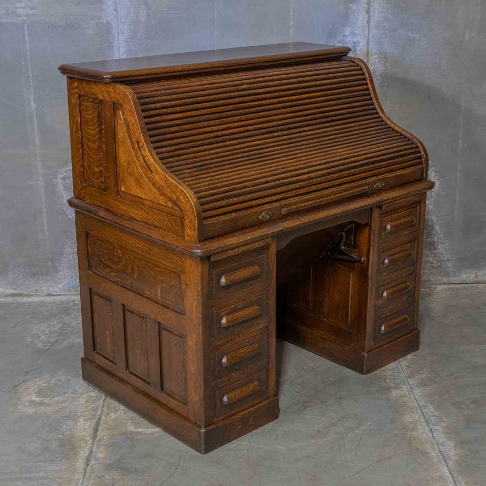 Edwardian Oak Autotype Roll Top Desk View XIX