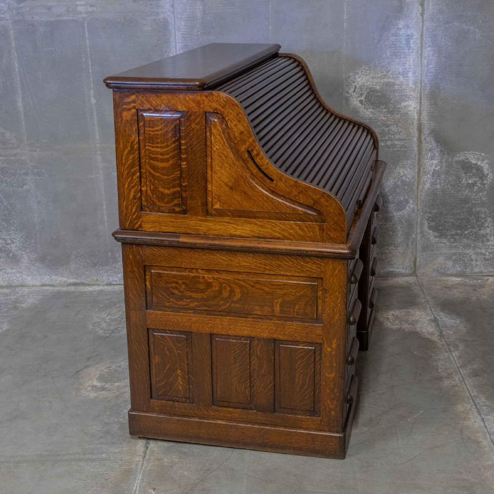 Edwardian Oak Autotype Roll Top Desk View XX