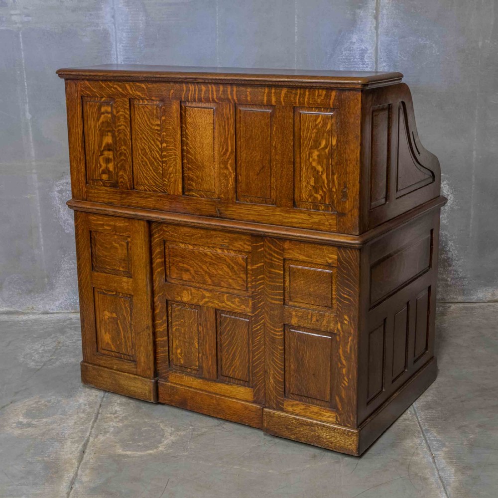 Edwardian Oak Autotype Roll Top Desk View XXI