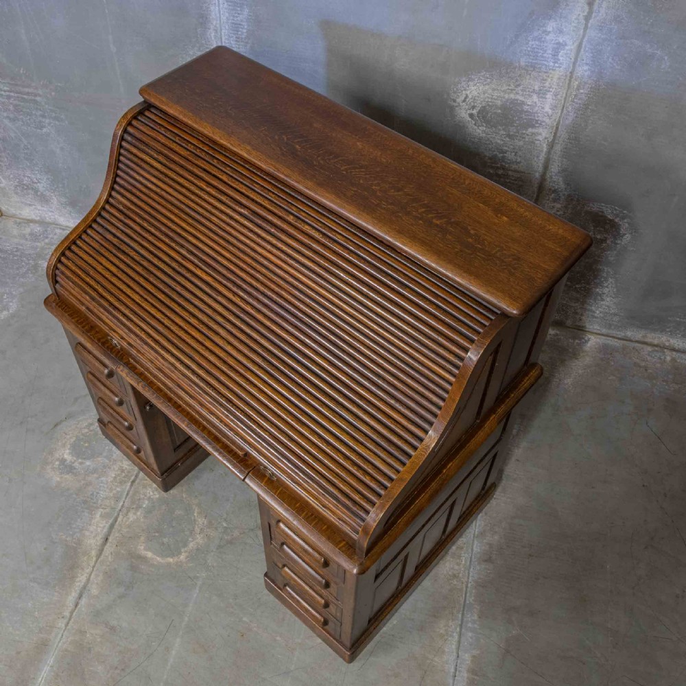 Edwardian Oak Autotype Roll Top Desk View XXIII