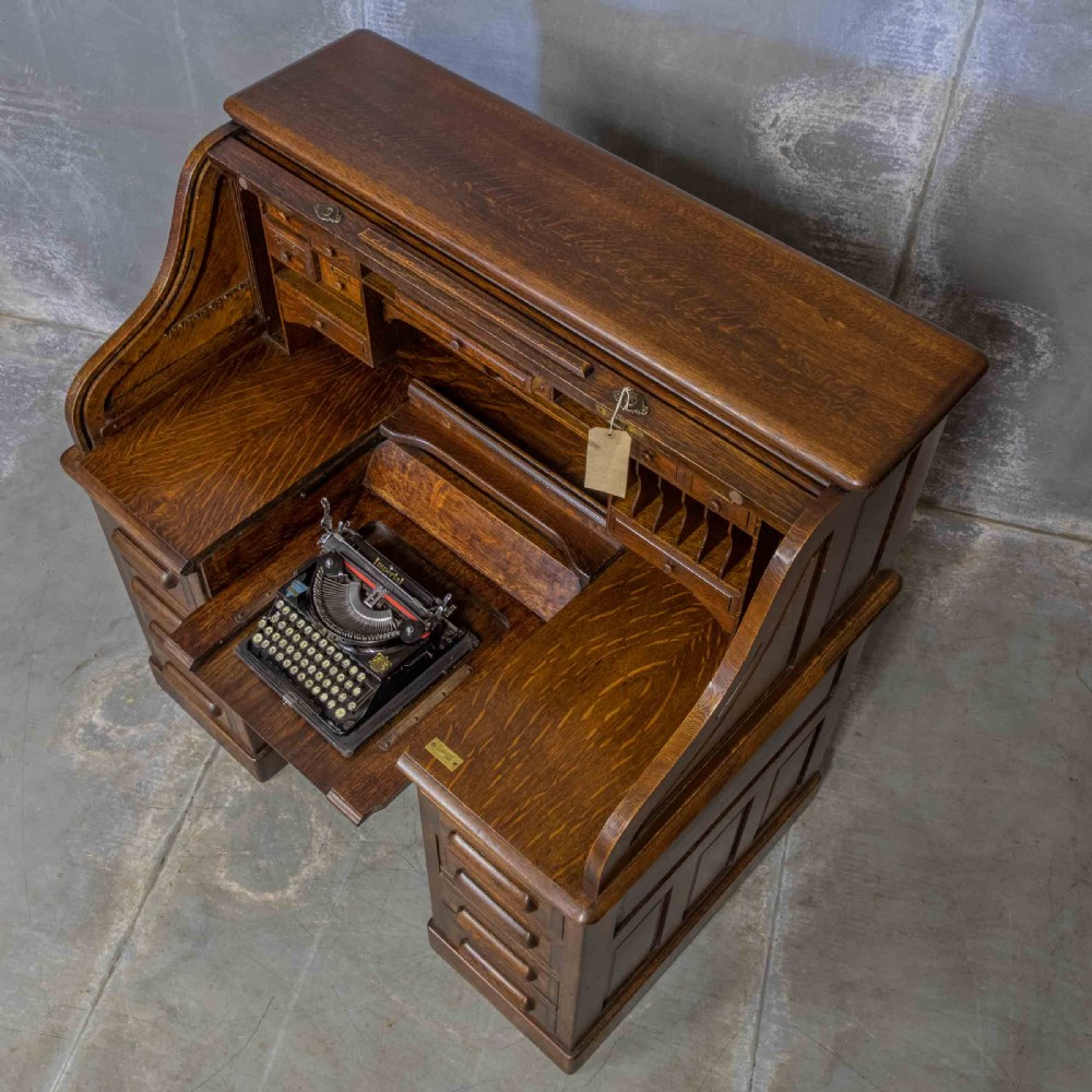 Edwardian Oak Autotype Roll Top Desk View XXIV