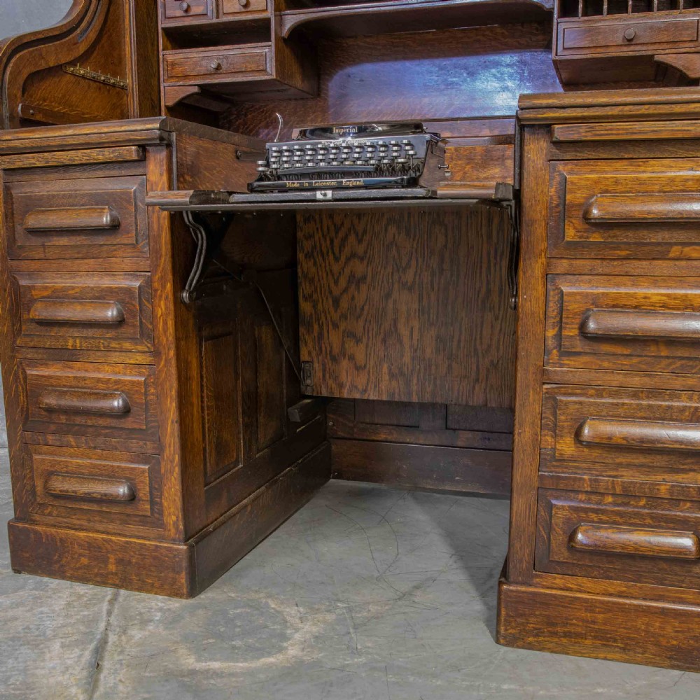 Edwardian Oak Autotype Roll Top Desk View XXV
