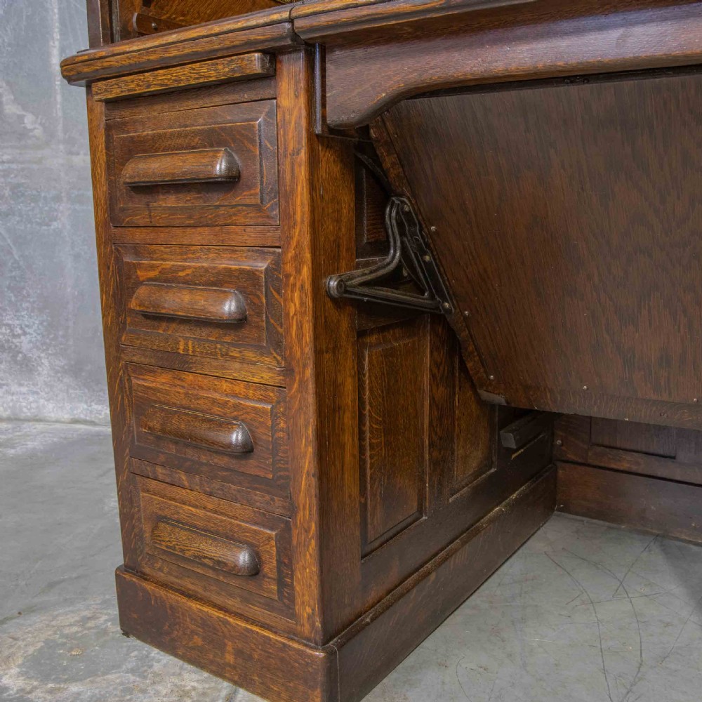 Edwardian Oak Autotype Roll Top Desk View XXVI