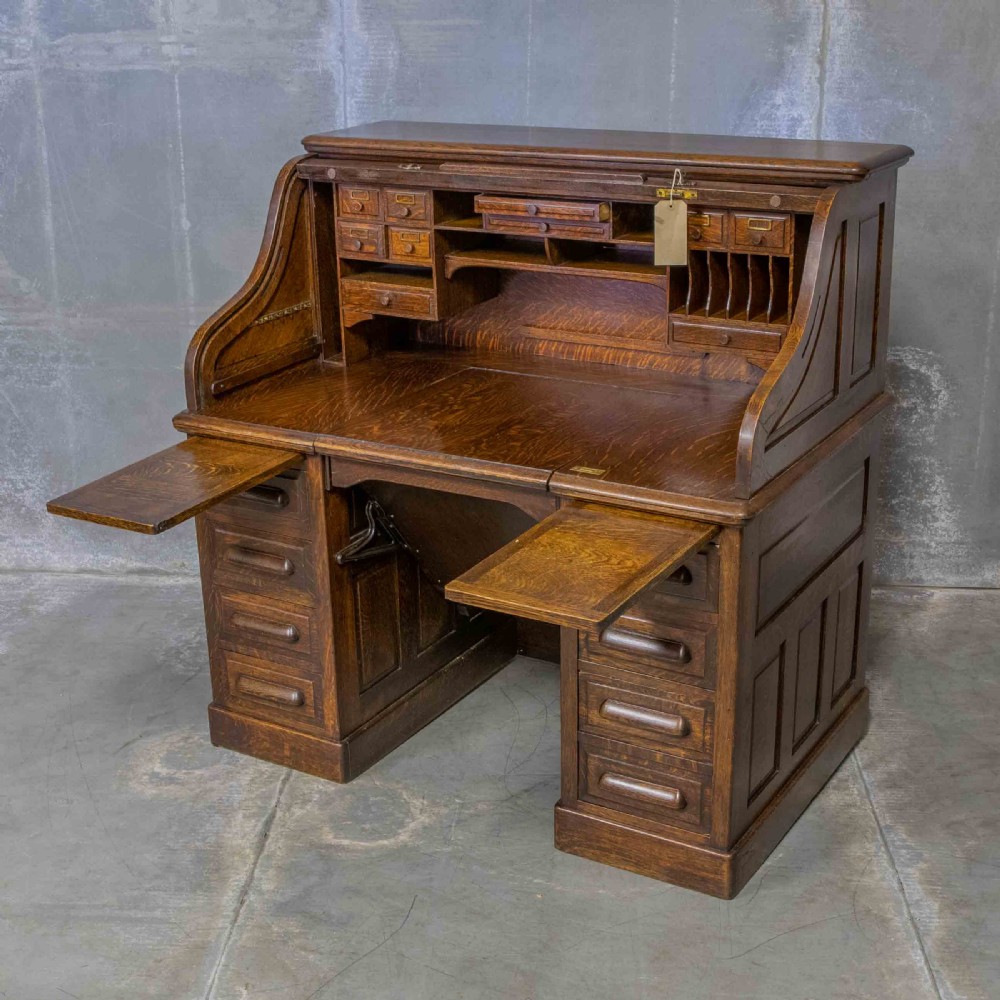 Edwardian Oak Autotype Roll Top Desk View XXVII