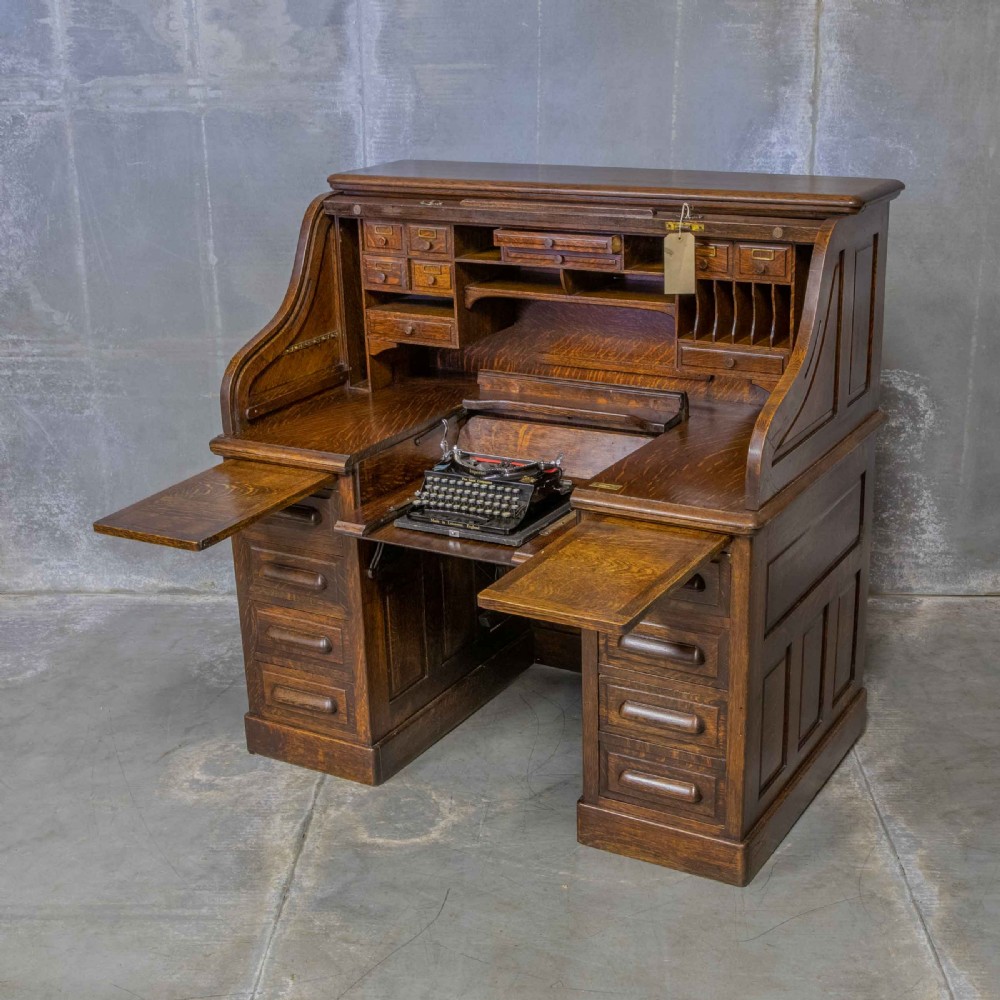 Edwardian Oak Autotype Roll Top Desk View XXVIII