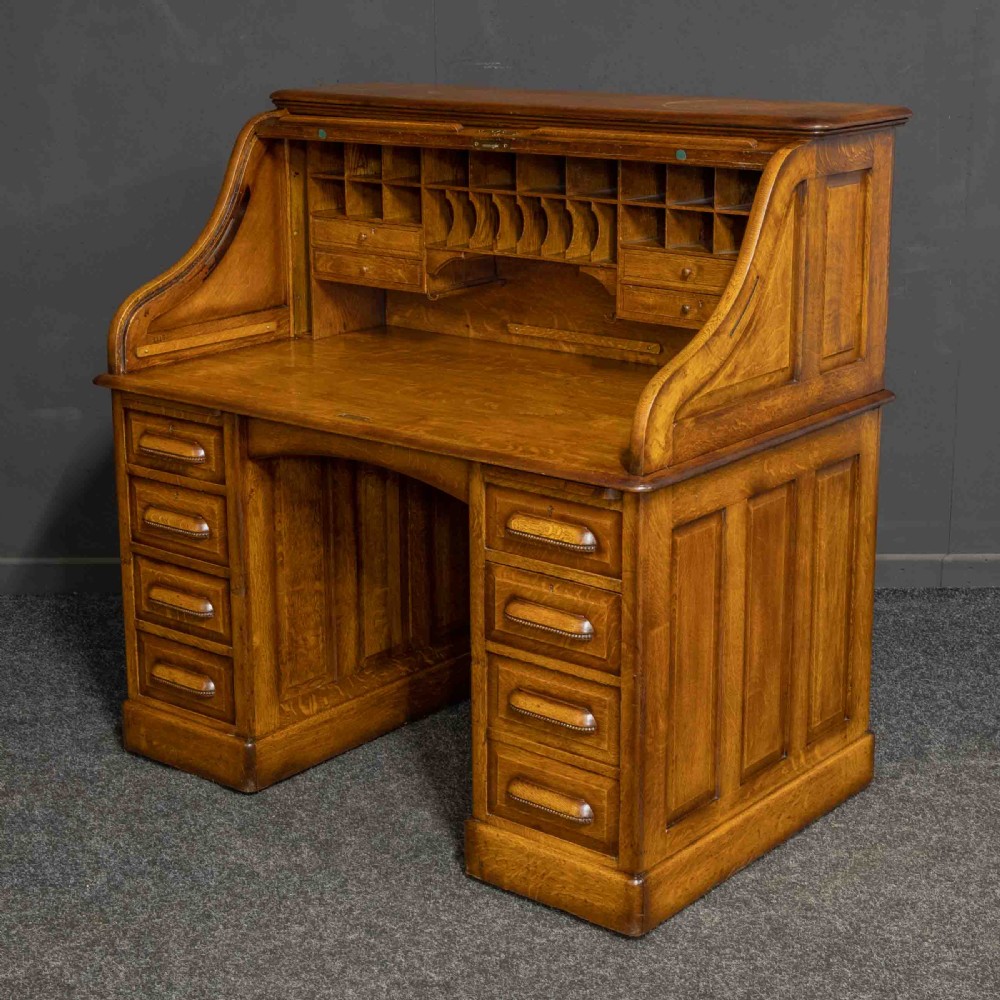 Edwardian Mid Oak Roll Top Desk
