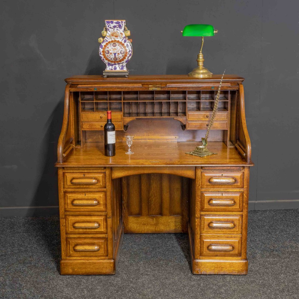 Edwardian Mid Oak Roll Top Desk View II