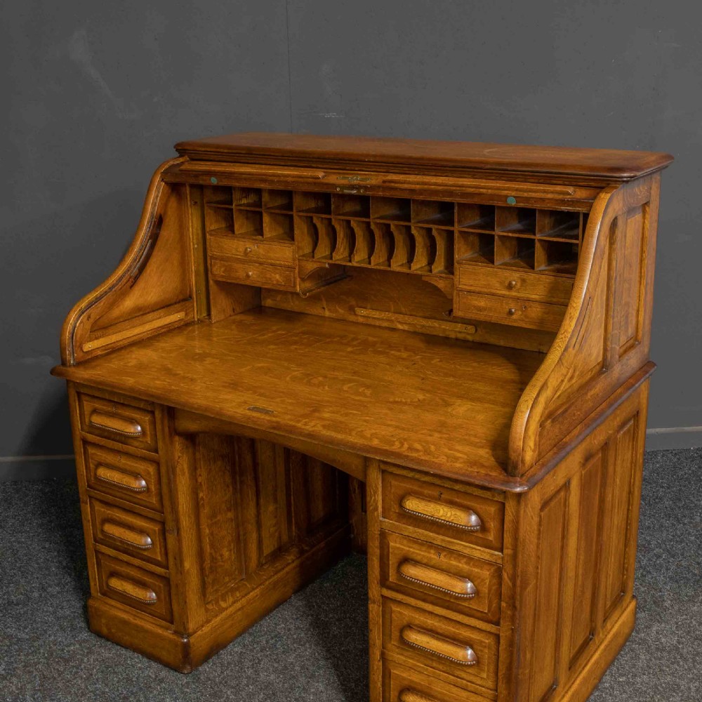 Edwardian Mid Oak Roll Top Desk View III