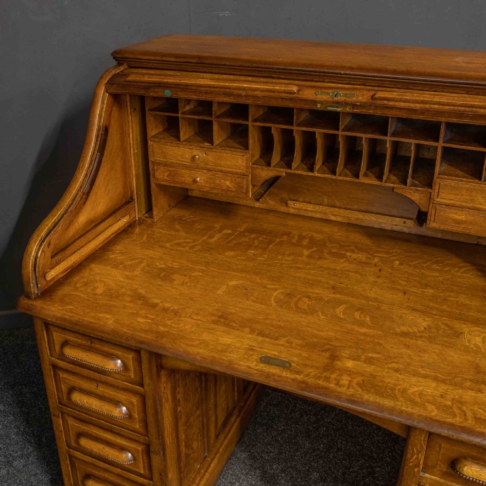 Edwardian Mid Oak Roll Top Desk View IV