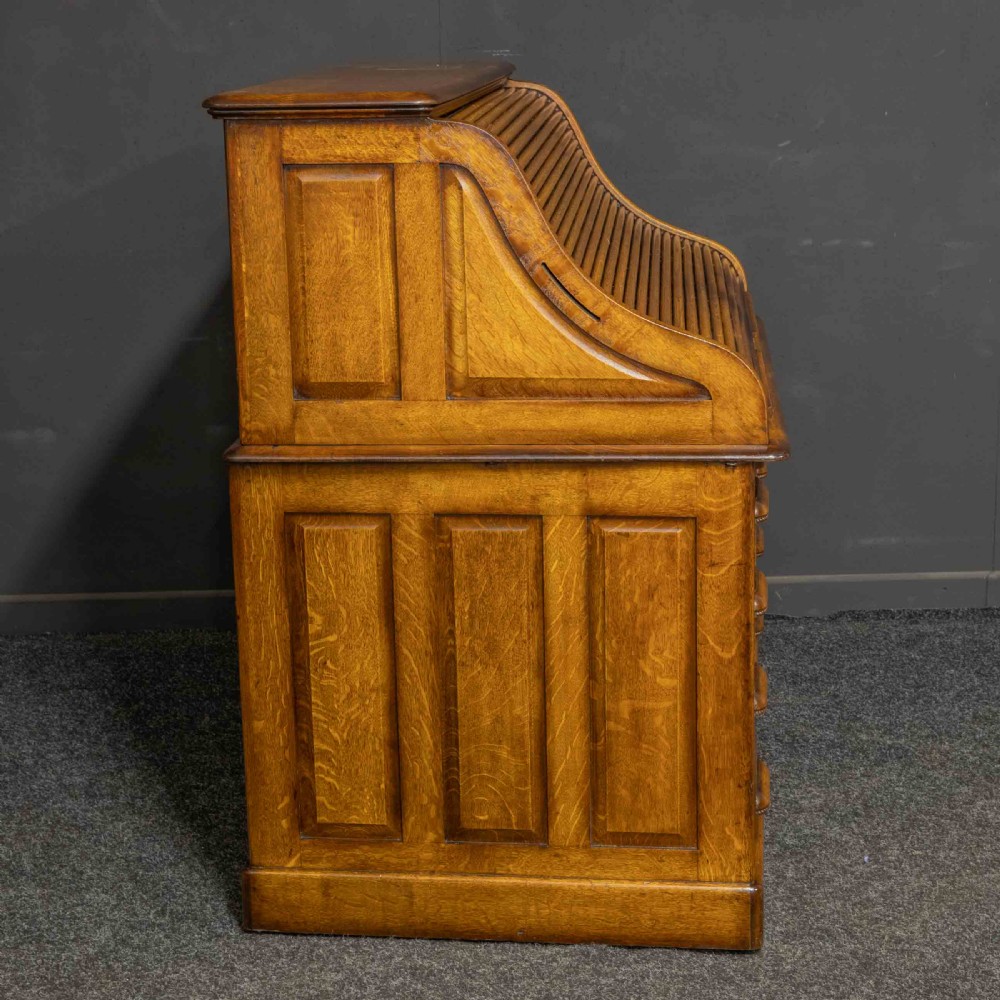 Edwardian Mid Oak Roll Top Desk View XI