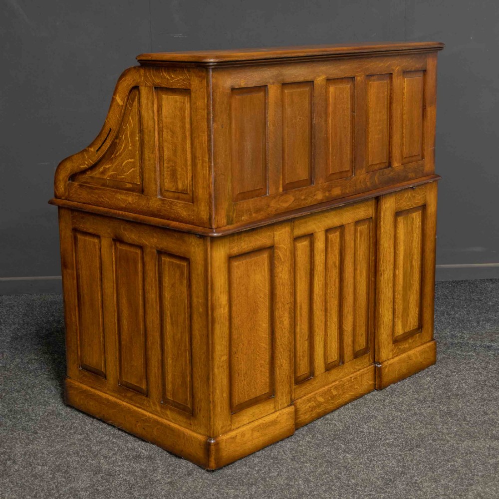 Edwardian Mid Oak Roll Top Desk View XII