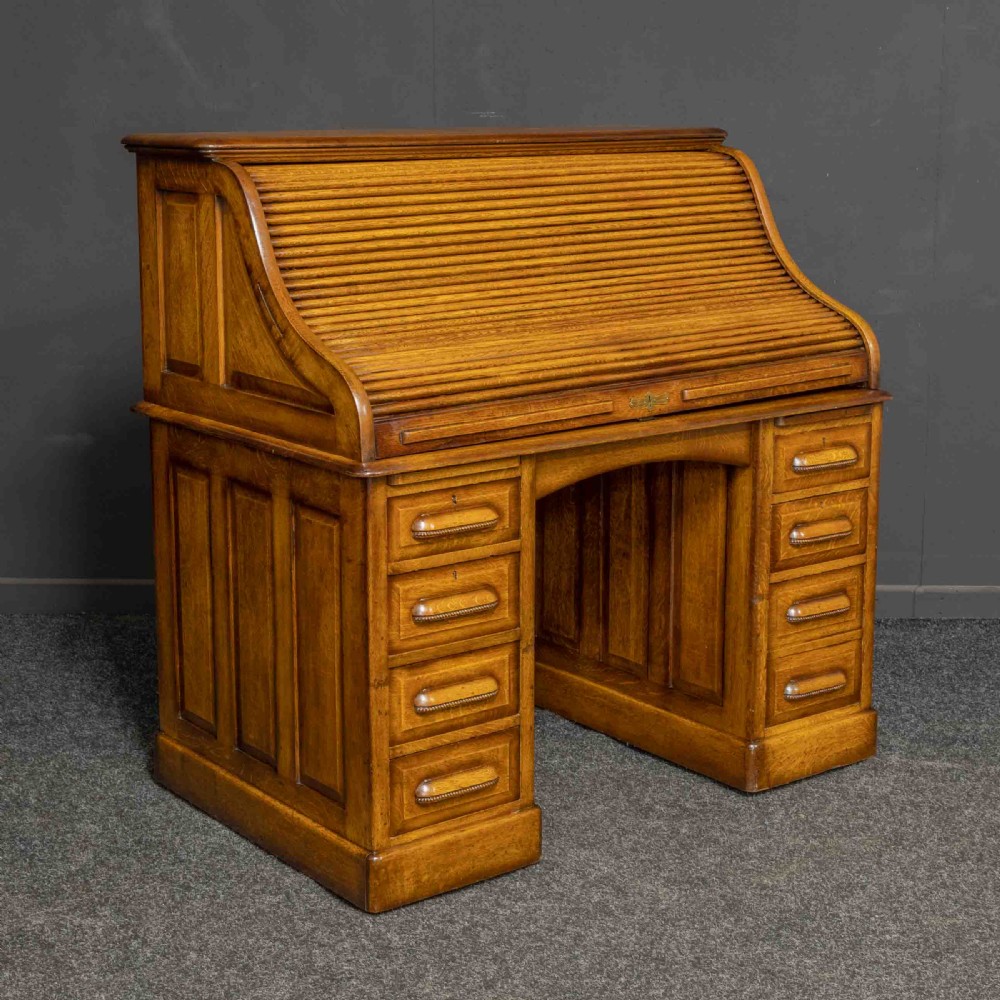 Edwardian Mid Oak Roll Top Desk View XIV