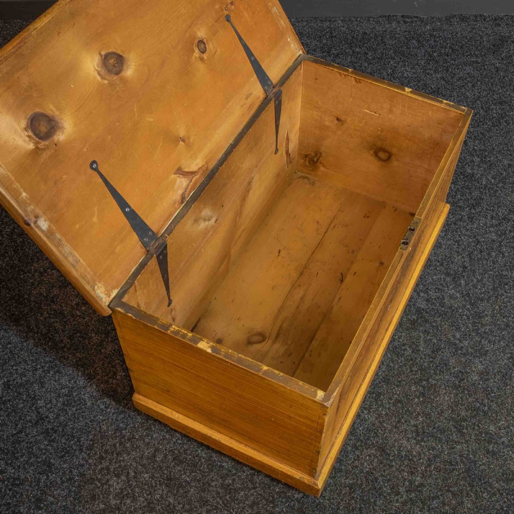 A Victorian pine storage box with a yellow-brown scrumbled painted finish, featuring the word HOPE on the lid and the year 1891 within an oval frame on the front. View VI