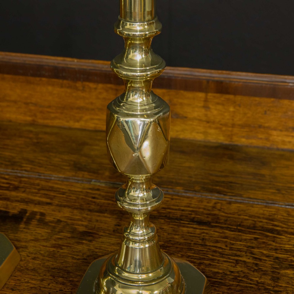 Pair of Victorian Queen of Diamond Brass Candlesticks View VI