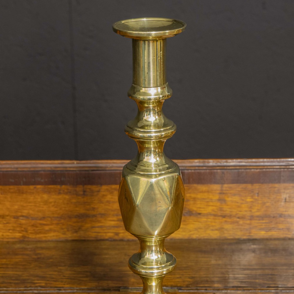 Pair of Victorian Queen of Diamond Brass Candlesticks View VII