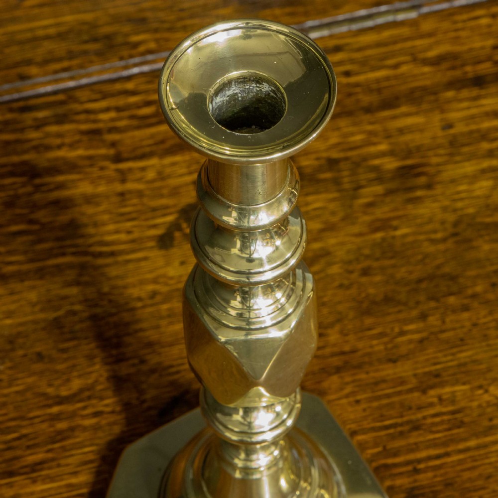 Pair of Victorian Queen of Diamond Brass Candlesticks View IX