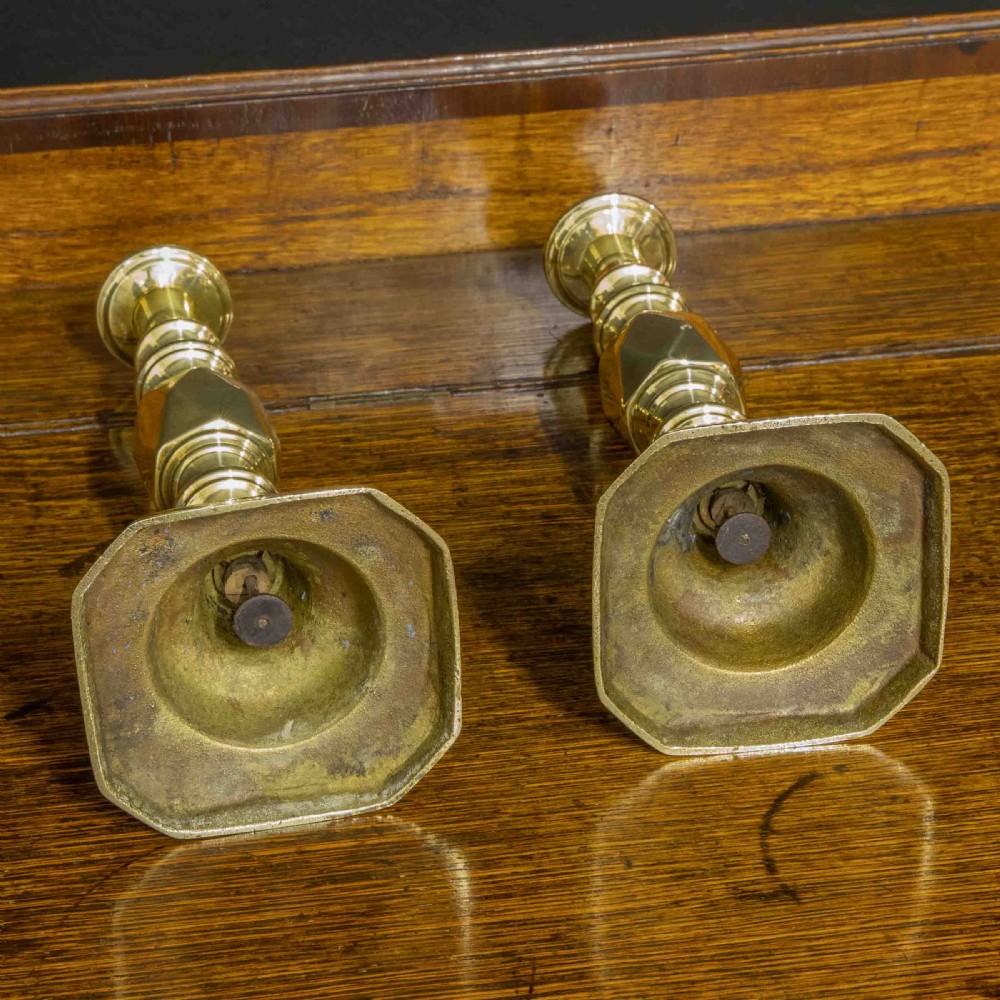Pair of Victorian Queen of Diamond Brass Candlesticks View X