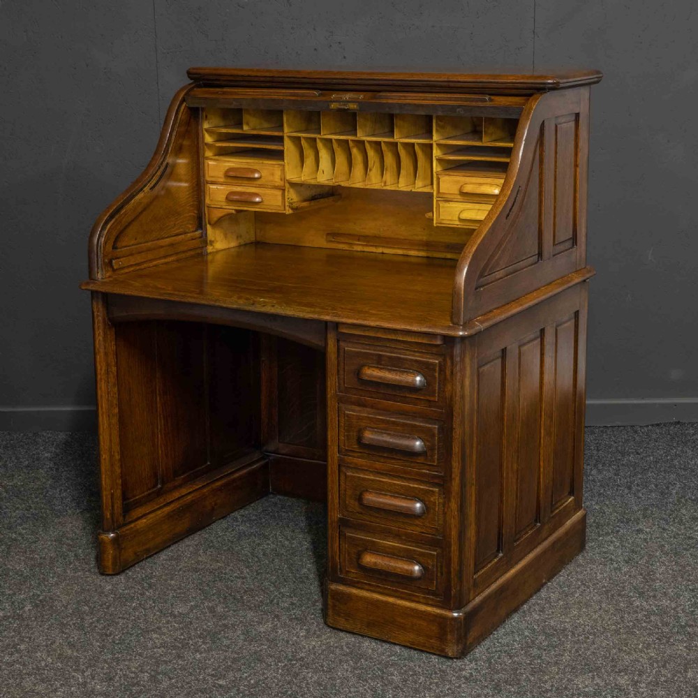 Edwardian Oak Roll Top Desk