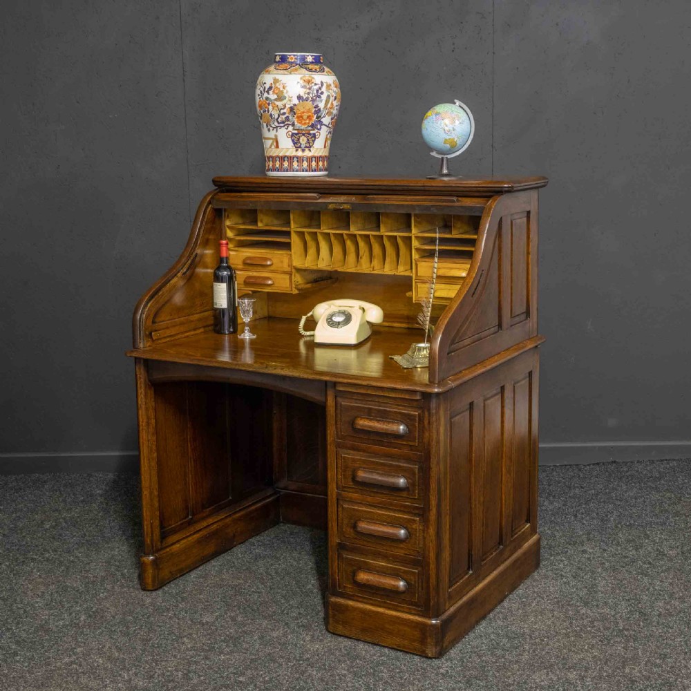 Edwardian Oak Roll Top Desk View II
