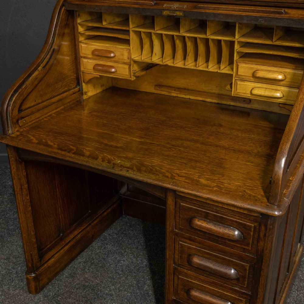 Edwardian Oak Roll Top Desk View VII