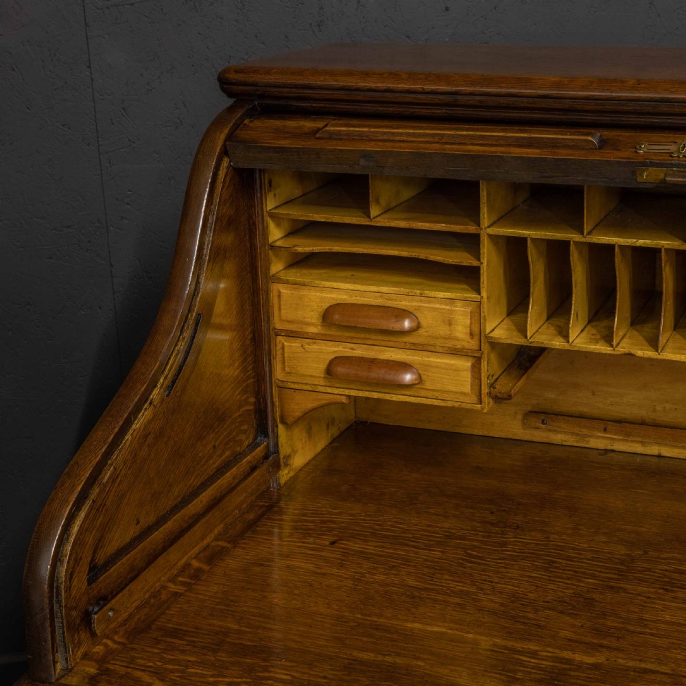 Edwardian Oak Roll Top Desk View VIII