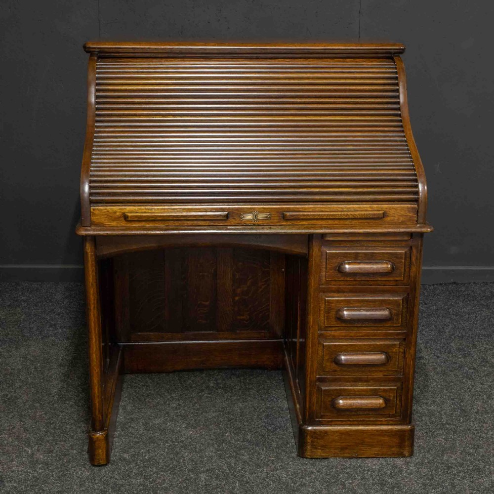 Edwardian Oak Roll Top Desk View X