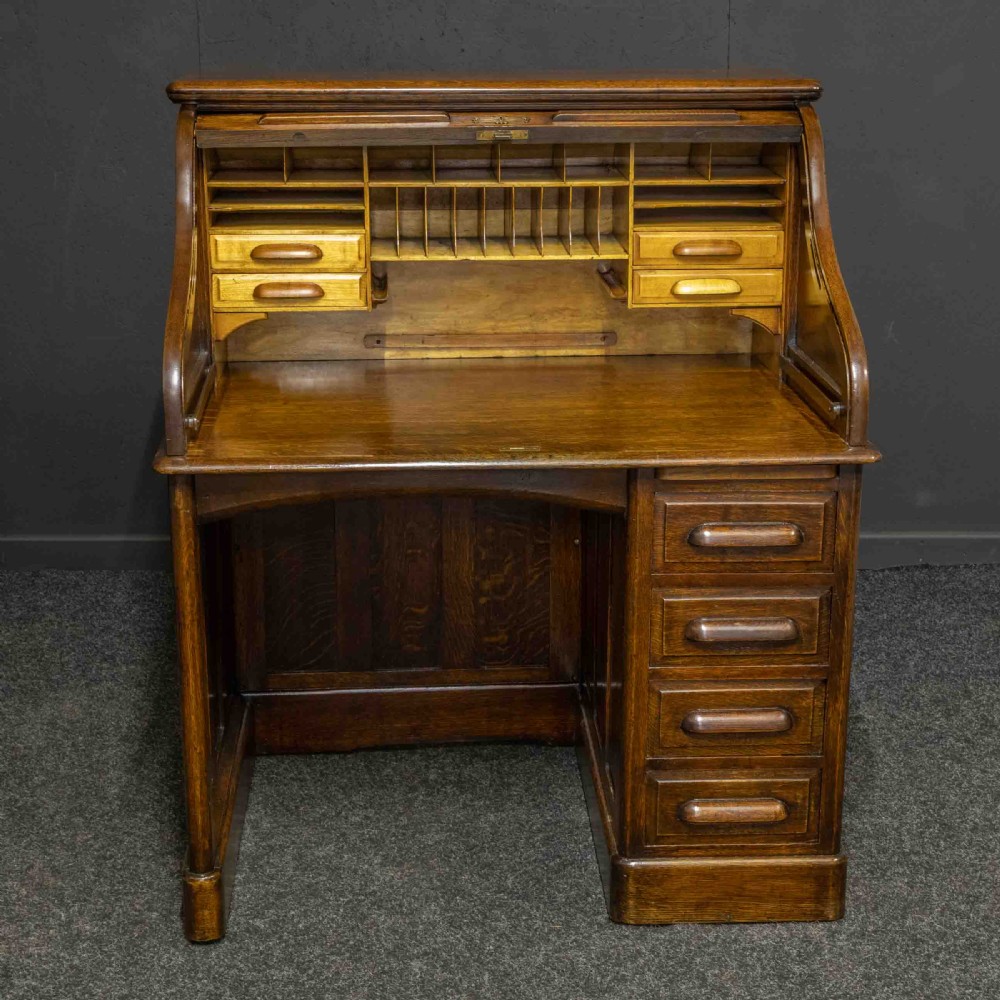 Edwardian Oak Roll Top Desk View XI