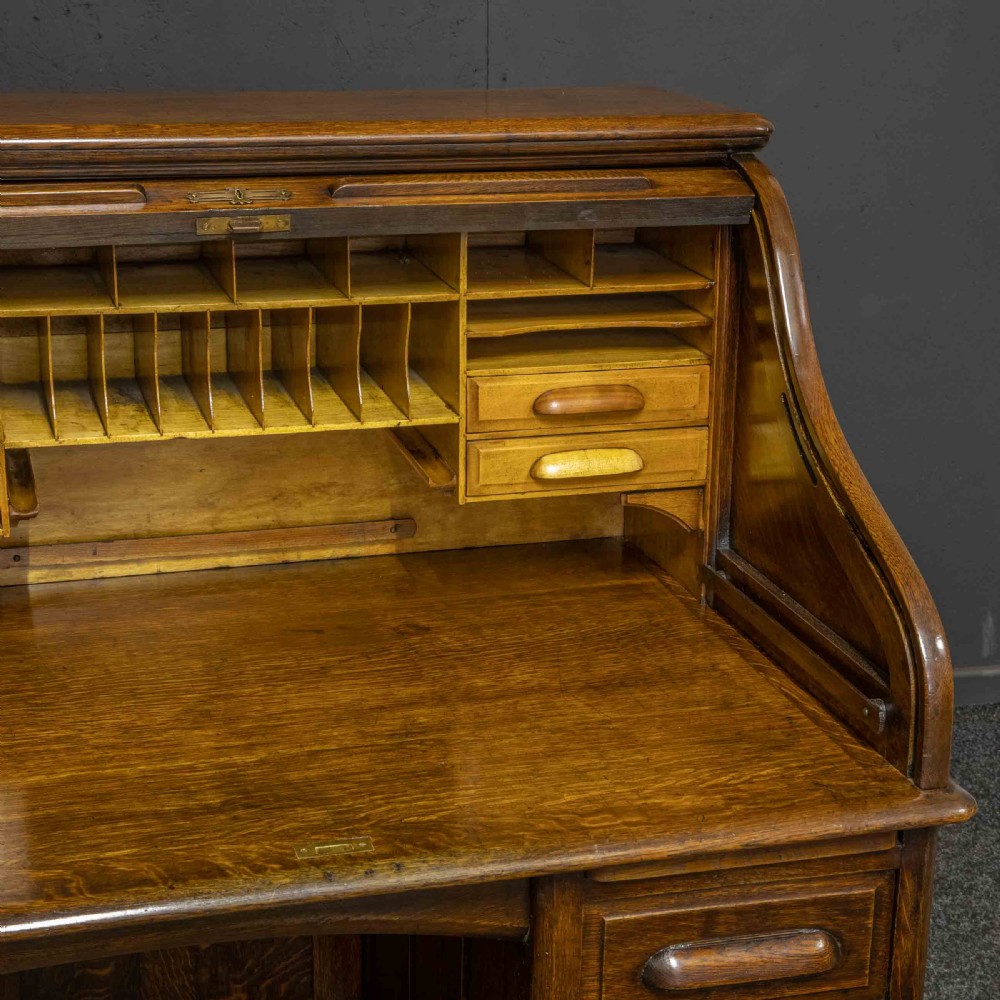 Edwardian Oak Roll Top Desk View XII