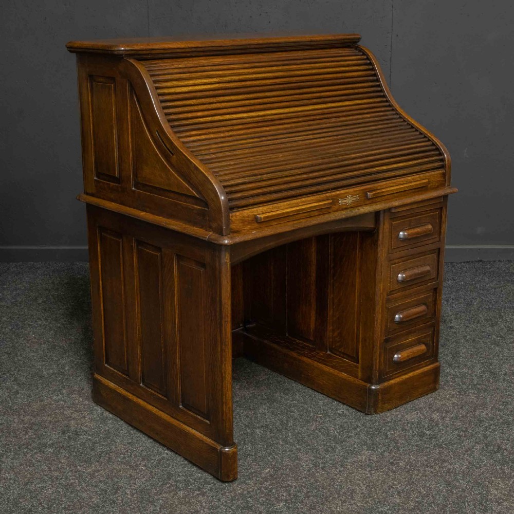 Edwardian Oak Roll Top Desk View XIV