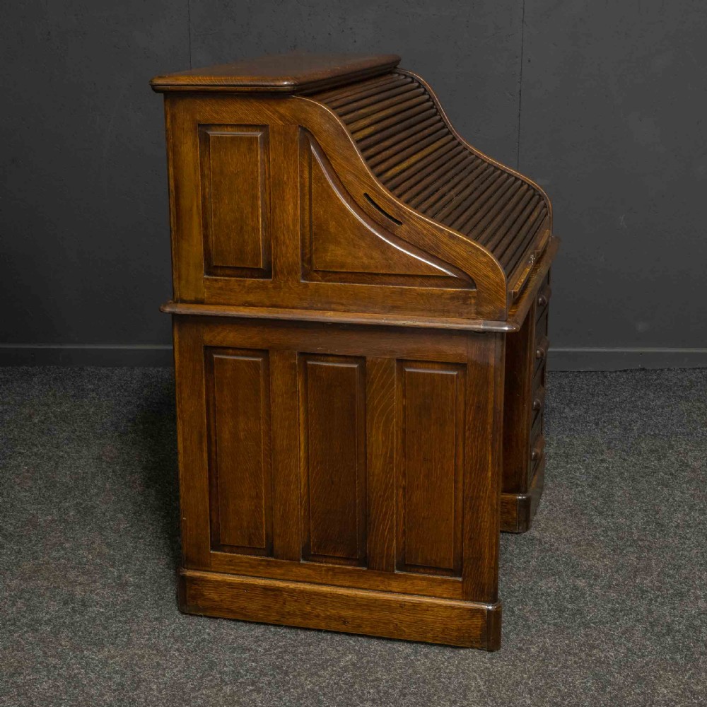 Edwardian Oak Roll Top Desk View XV
